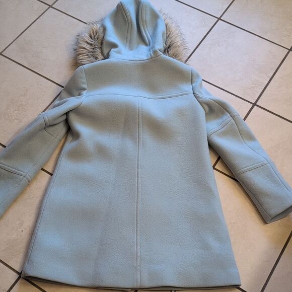 J. Crew Chateau Parka Coat Italian Stadium Cloth Wool Fur Hood Light Blue 4 - Picture 7 of 16